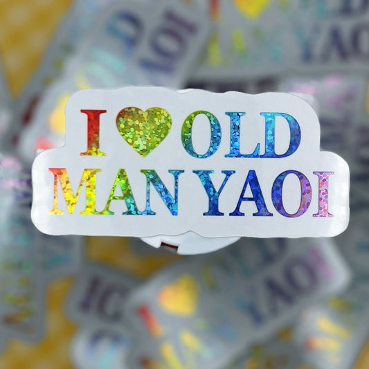 I Heart Old Man Yaoi Holo Sticker