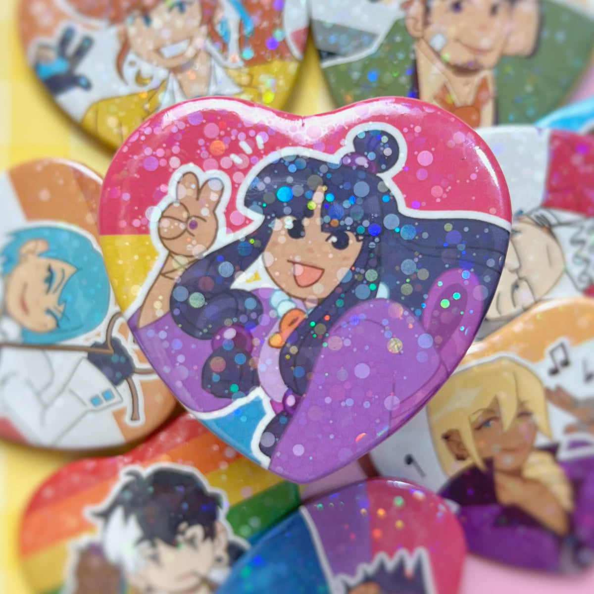 Ace Attorney Pride Heart Buttons