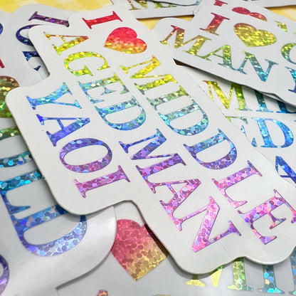 I Heart Middle Aged Man Yaoi Holo Sticker