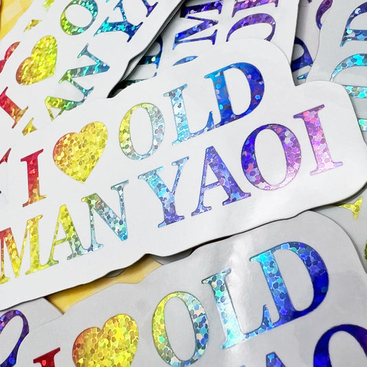 I Heart Old Man Yaoi Holo Sticker